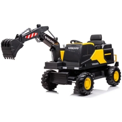 Elektrisk bil/gravemaskin for barn Volvo 12V &ndash; fjernstyrt skuffe, 3-5 km/t, maksimal vekt 30 kg &ndash; gul
