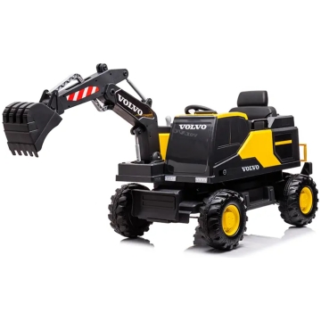 Elektrisk bil/gravemaskin for barn Volvo 12V – fjernstyrt skuffe, 3-5 km/t, maksimal vekt 30 kg – gul