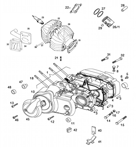 F01: Crankcase, Cylinder